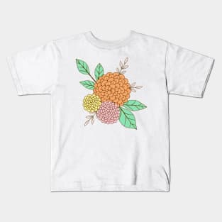 Wild colorful flowers botanical design in green, orange, pink and yellow Kids T-Shirt